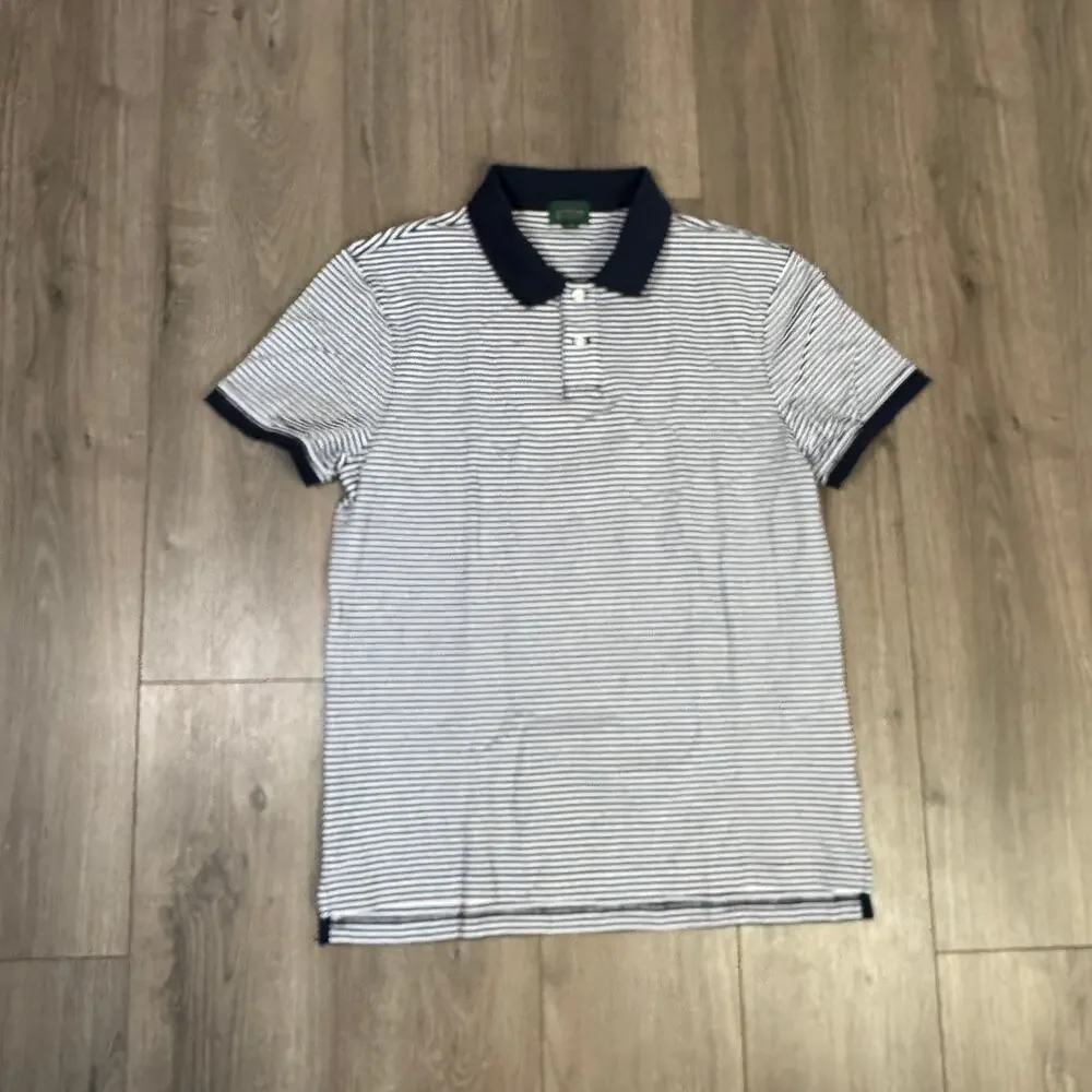 J.Crew Piqué Polo Shirt Mens L Navy White Striped Cotton Slim Fit Short Sleeve